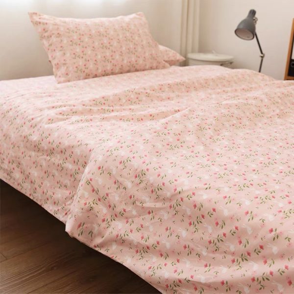 Bộ chăn ga gối 5 món cotton 100% hoạ tiết thỏ con vintage - Image 2