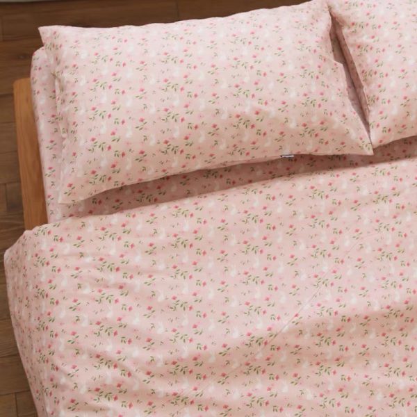 Bộ chăn ga gối 5 món cotton 100% hoạ tiết thỏ con vintage