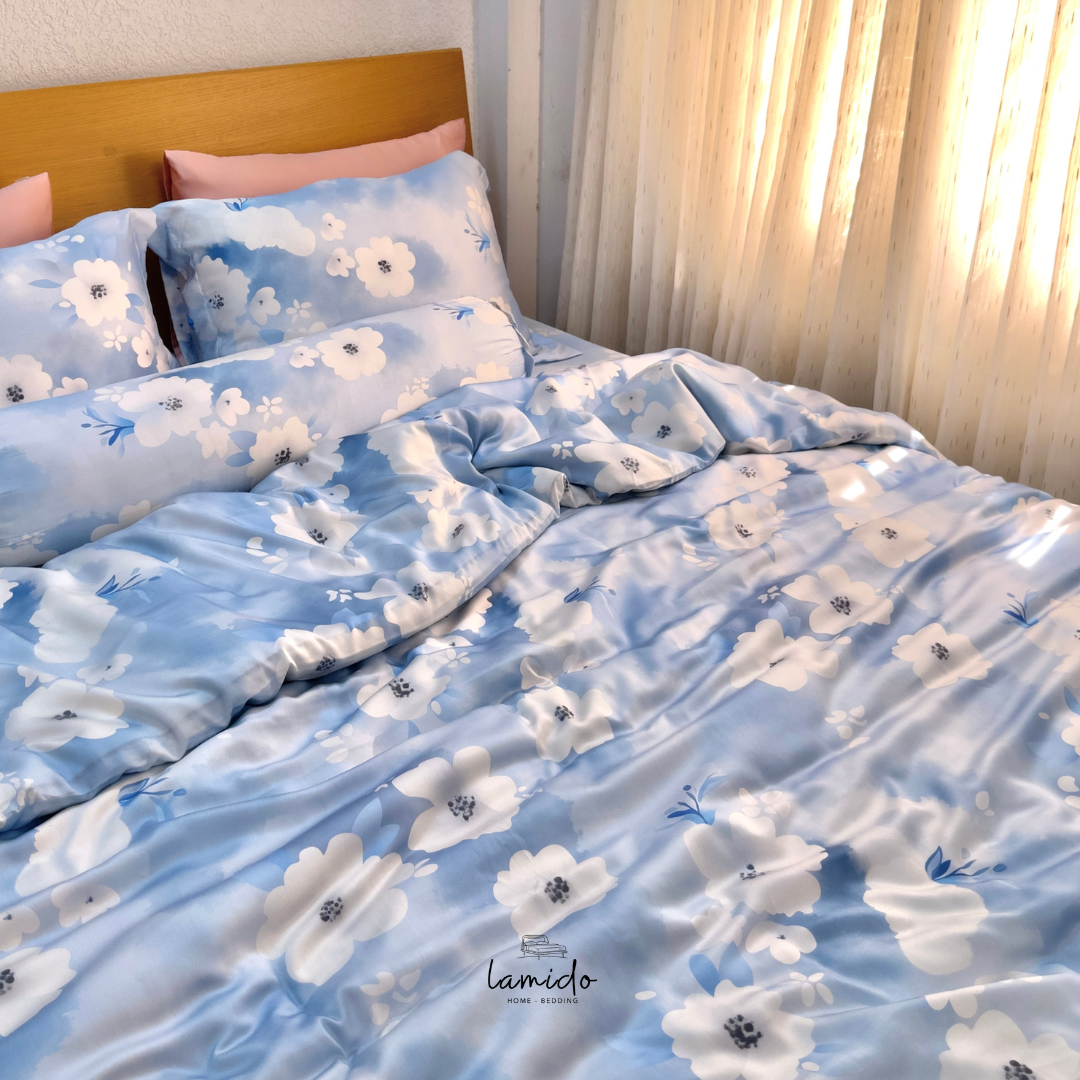 Chăn chần lụa tencel Bông Xanh Trắng 6 Chăn chần lụa tencel Bông Xanh Trắng - Image 6