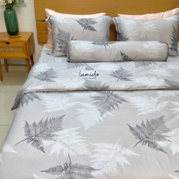 Bộ chăn ga gối 5 món Lụa Tencel 80s Lá Xám - Image 7