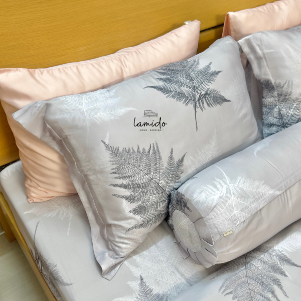 Bộ chăn ga gối 5 món Lụa Tencel 80s Lá Xám - Image 6