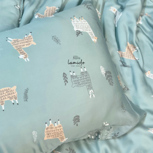 Vỏ gối nằm lụa tencel họa tiết Cừu Xanh