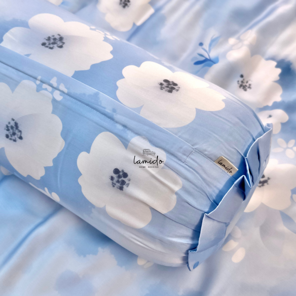 Vỏ gối ôm lụa tencel Bông Xanh Trắng