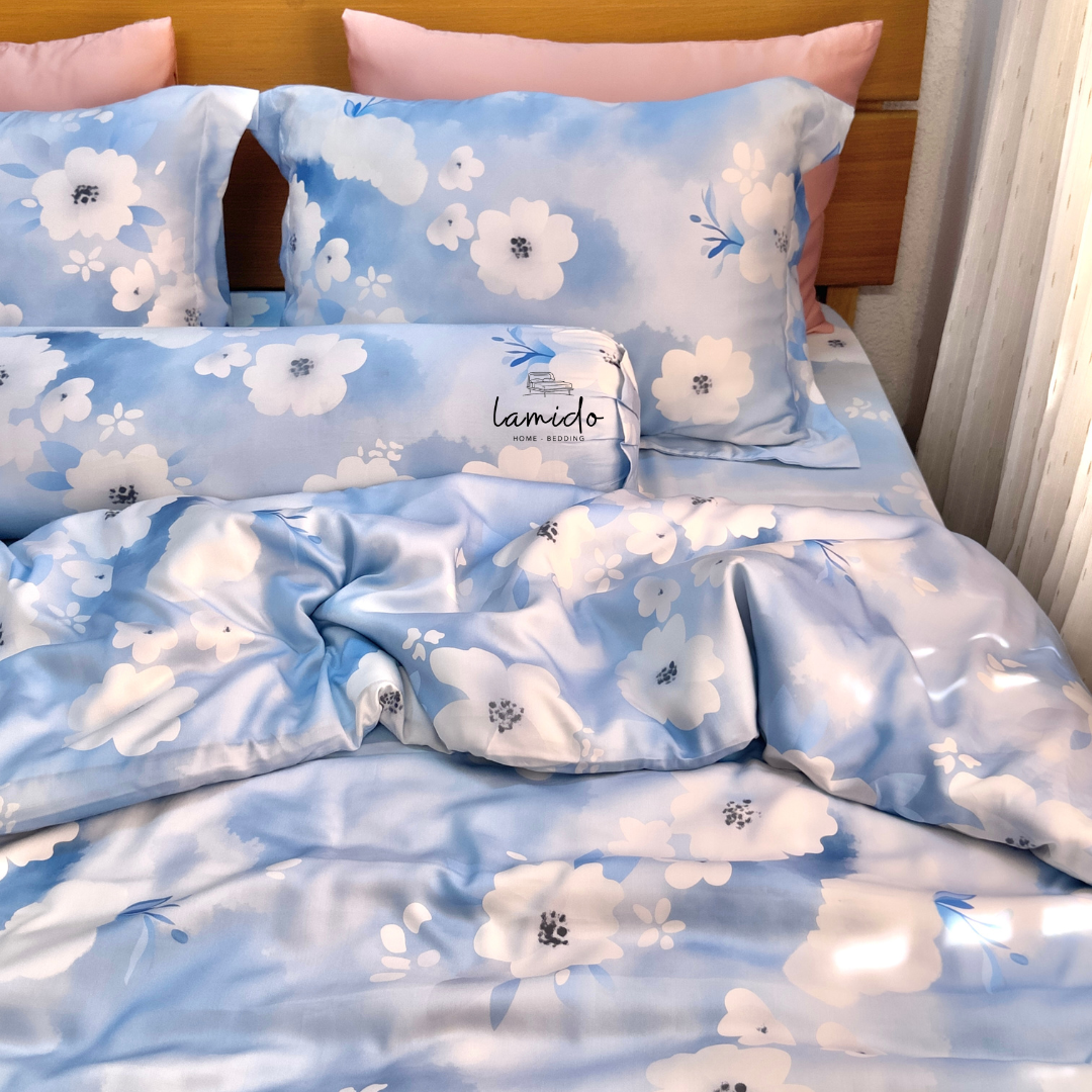Chăn chần lụa tencel Bông Xanh Trắng 3 Chăn chần lụa tencel Bông Xanh Trắng - Image 3