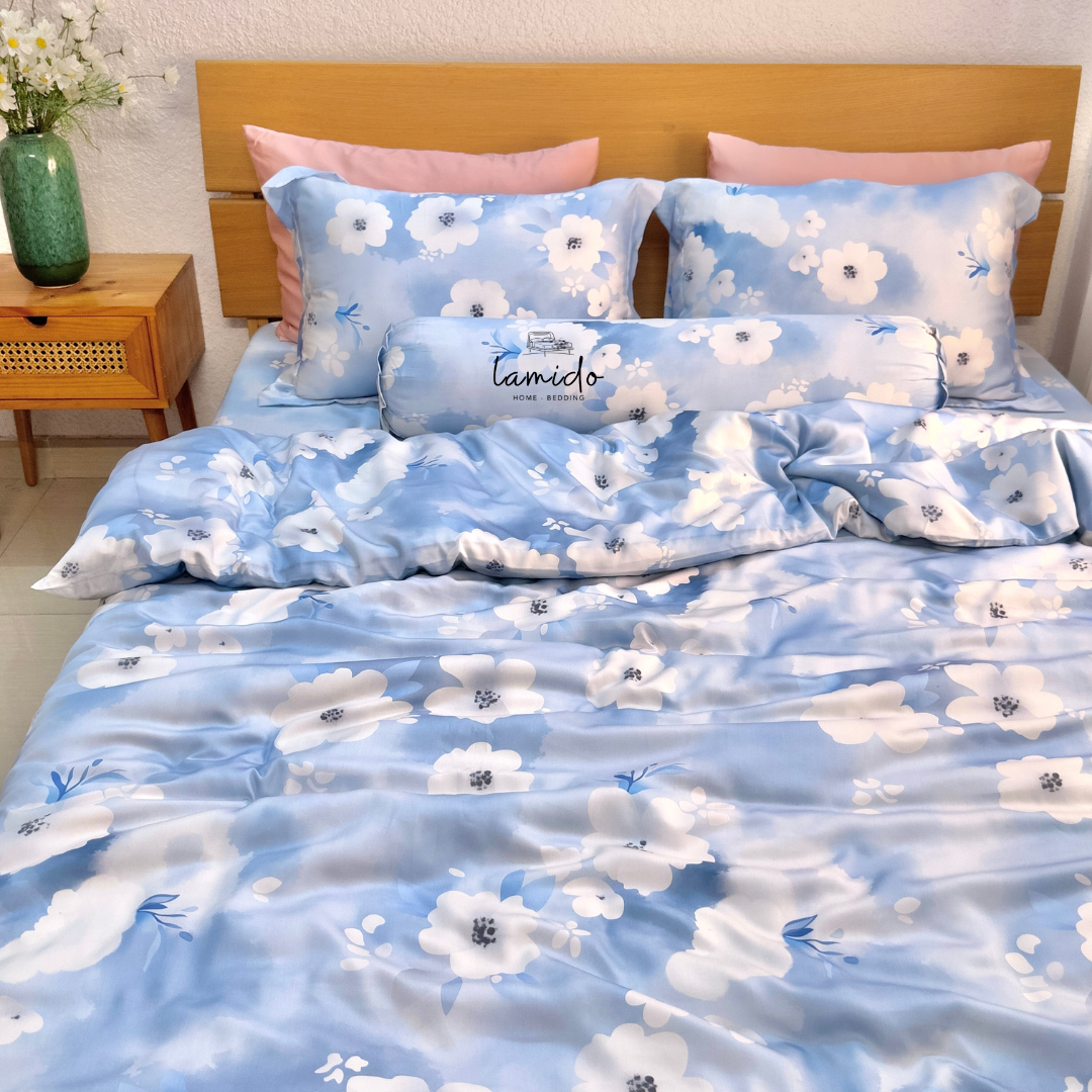 Chăn chần lụa tencel Bông Xanh Trắng 1 Chăn chần lụa tencel Bông Xanh Trắng