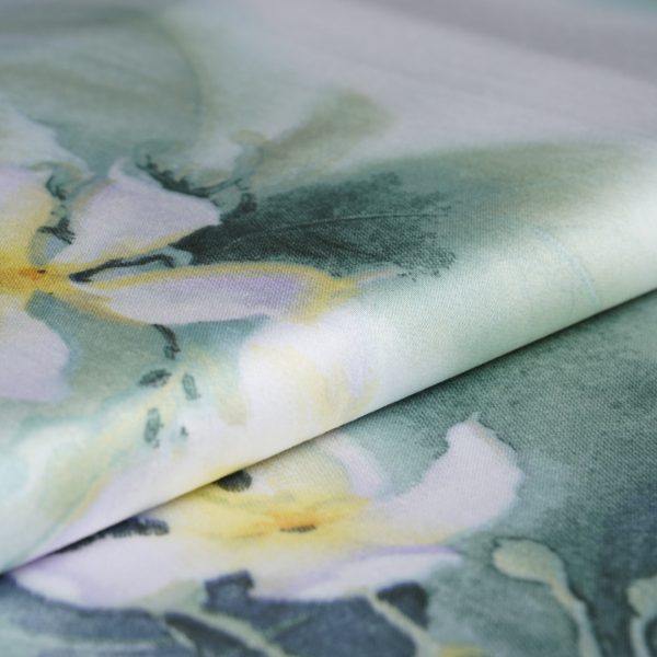 chất vải lụa tencel hoa xanh