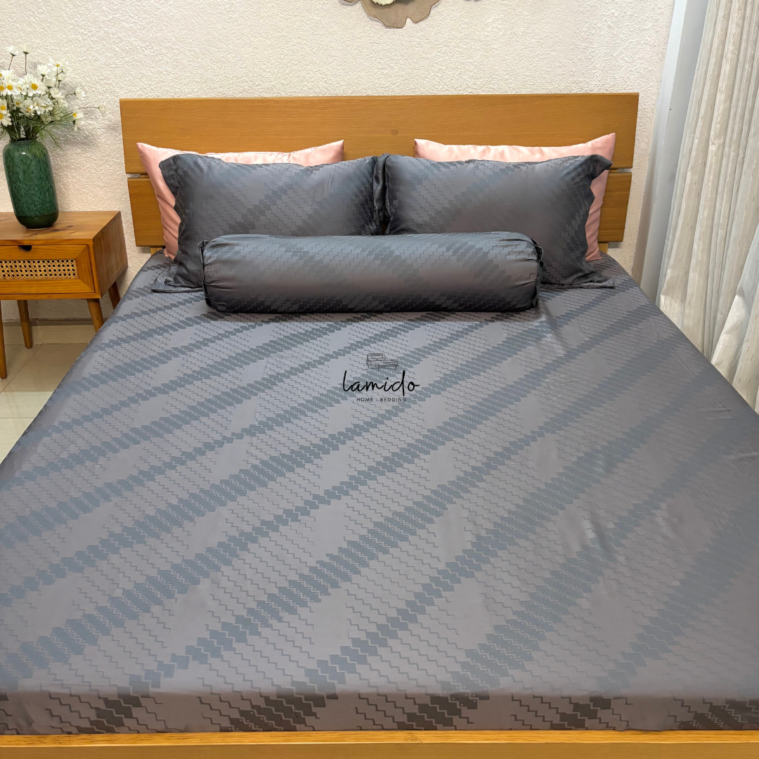 Ga trải giường lụa Tencel 80s Xám Ô Dệt kim 1 Ga trải giường lụa Tencel 80s Xám Ô Dệt kim