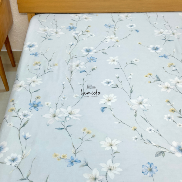 Ga trải giường lụa Tencel 80s Bông Xanh Nhạt