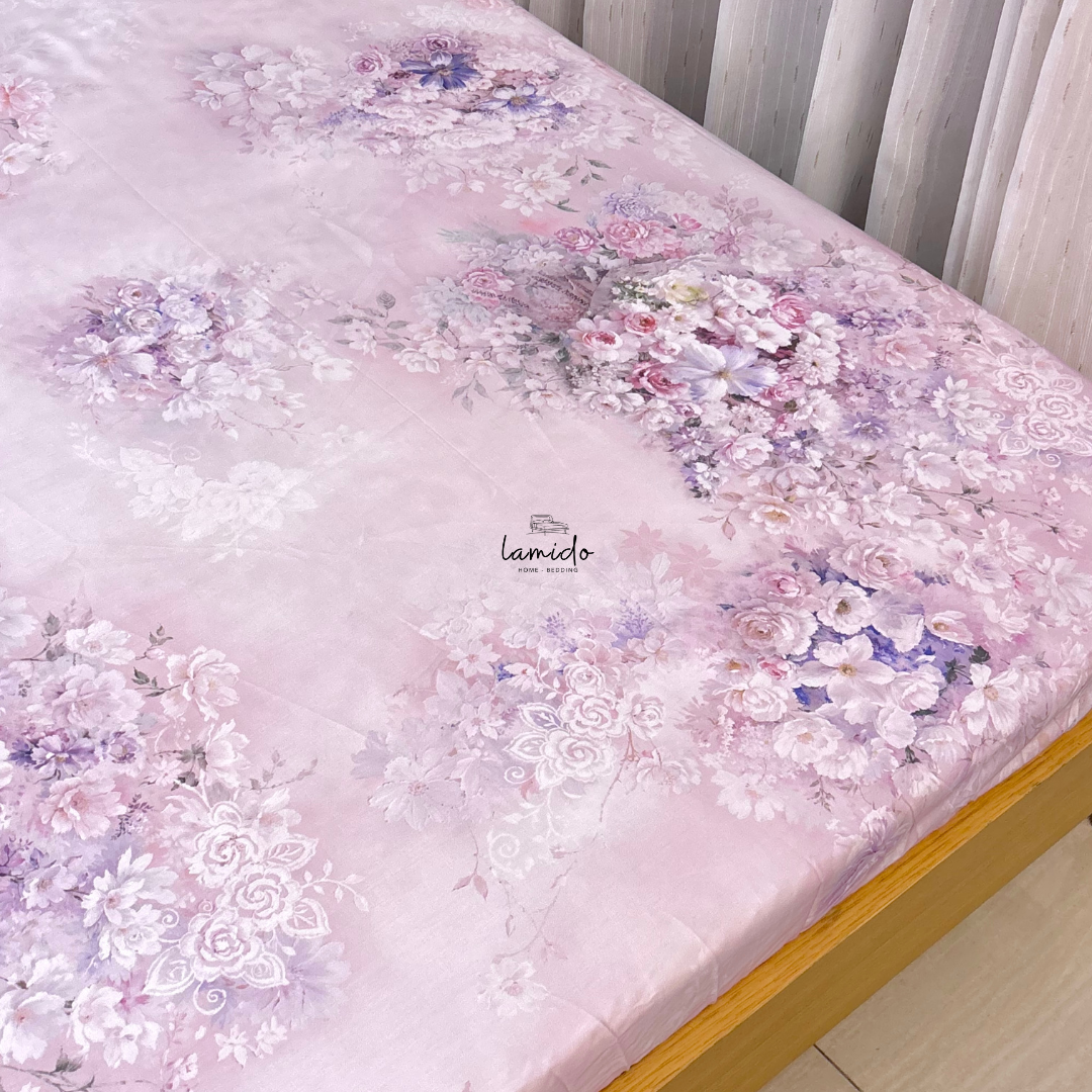 Ga trải giường lụa tencel 80s Hoa Tím Hồng 2 Ga trải giường lụa tencel 80s Hoa Tím Hồng - Image 2