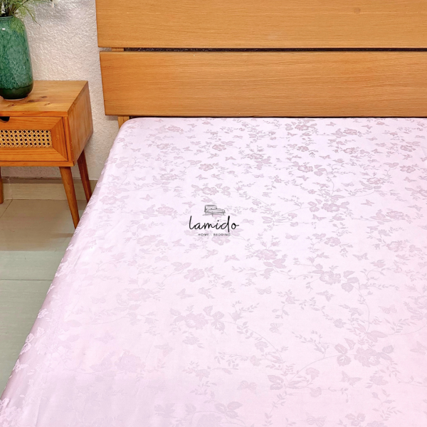 Ga trải giường lụa Tencel 80s Hồng Bướm Dệt Kim