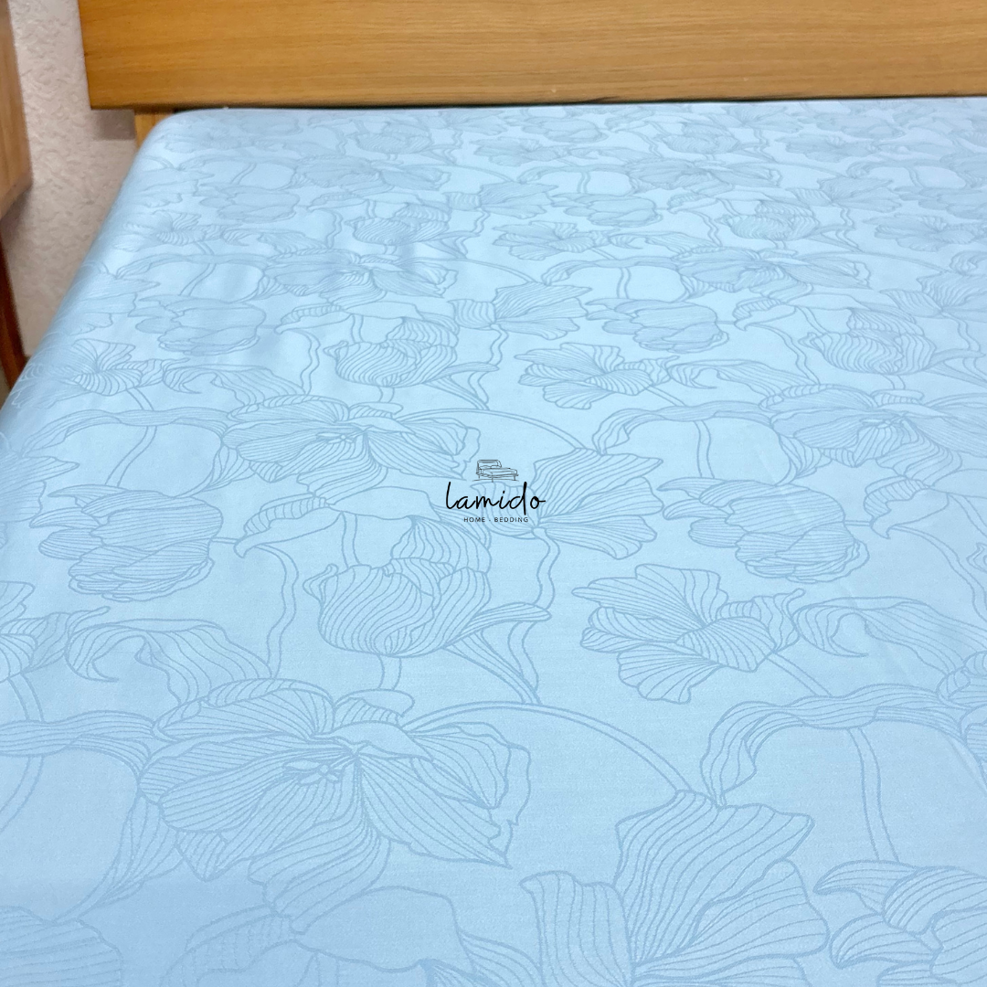 Ga trải giường lụa Tencel 80s Xanh Blue Lá Dệt kim 1 Ga trải giường lụa Tencel 80s Xanh Blue Lá Dệt kim