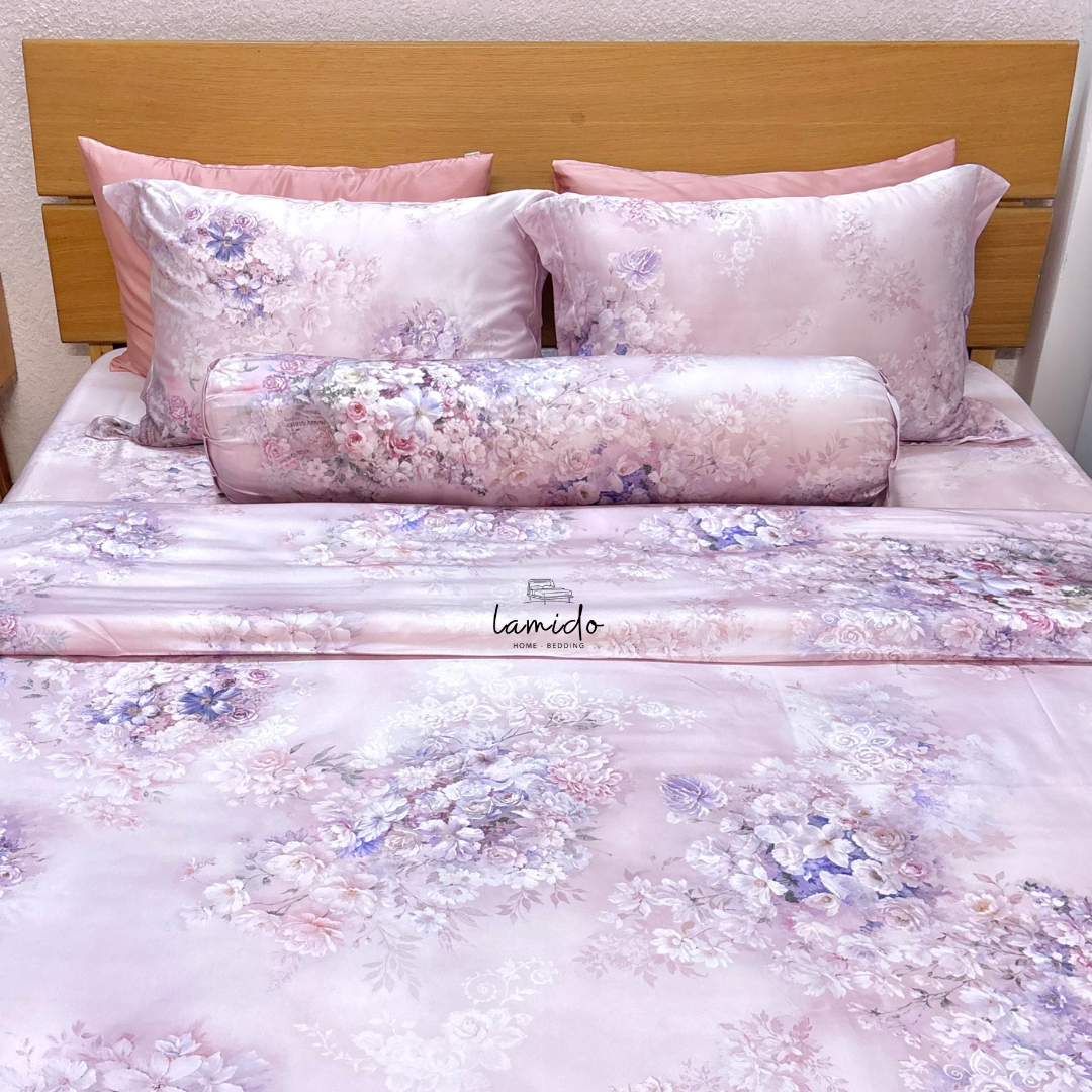 Bộ chăn ga gối 5 món lụa tencel 80s Hoa Tím Hồng 4 Bộ chăn ga gối 5 món lụa tencel 80s Hoa Tím Hồng - Image 4
