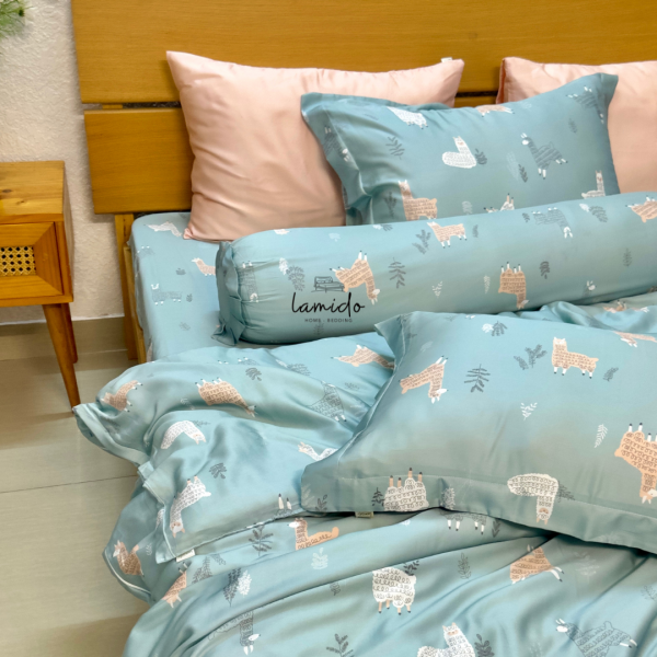 Bộ chăn ga gối 5 món lụa tencel 60s Cừu Xanh