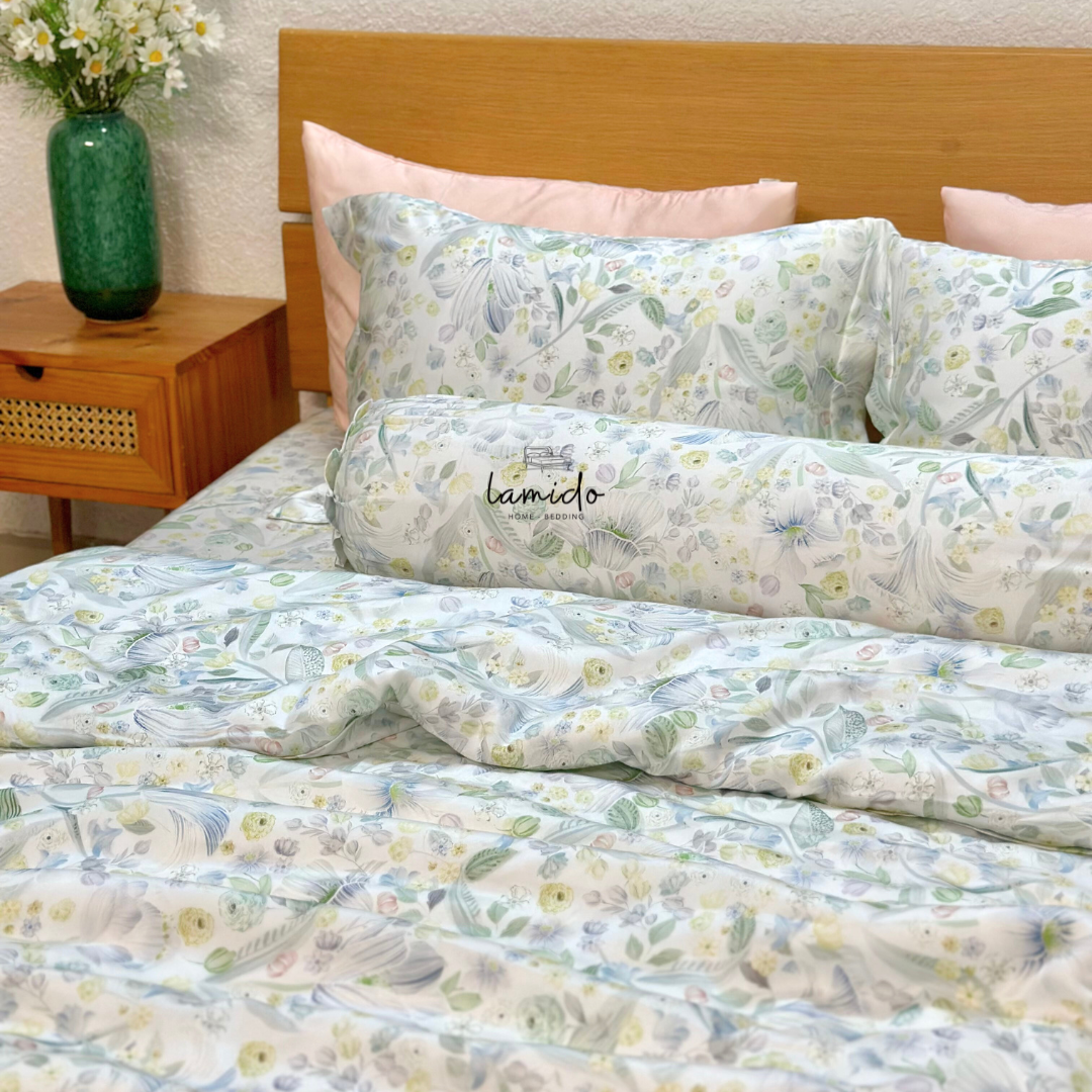 Bộ chăn ga gối 5 món lụa Tencel 80s Cỏ Xanh 4 Bộ chăn ga gối 5 món lụa Tencel 80s Cỏ Xanh - Image 4