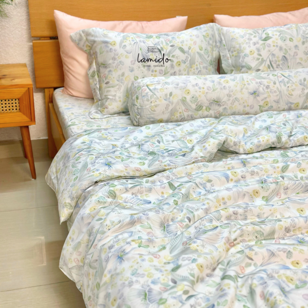 Bộ chăn ga gối 5 món lụa Tencel 80s Cỏ Xanh