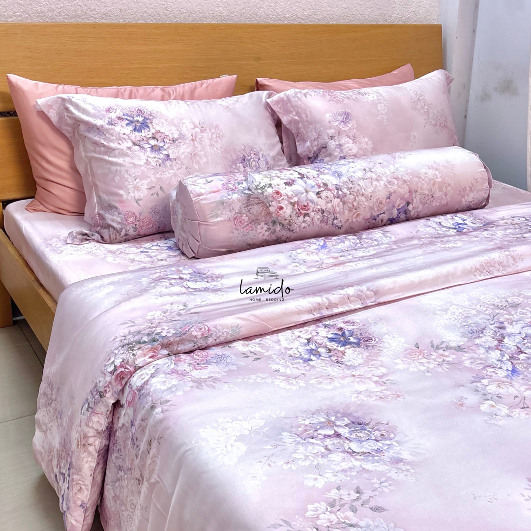Bộ chăn ga gối 5 món lụa tencel 80s Hoa Tím Hồng 6 Bộ chăn ga gối 5 món lụa tencel 80s Hoa Tím Hồng - Image 6