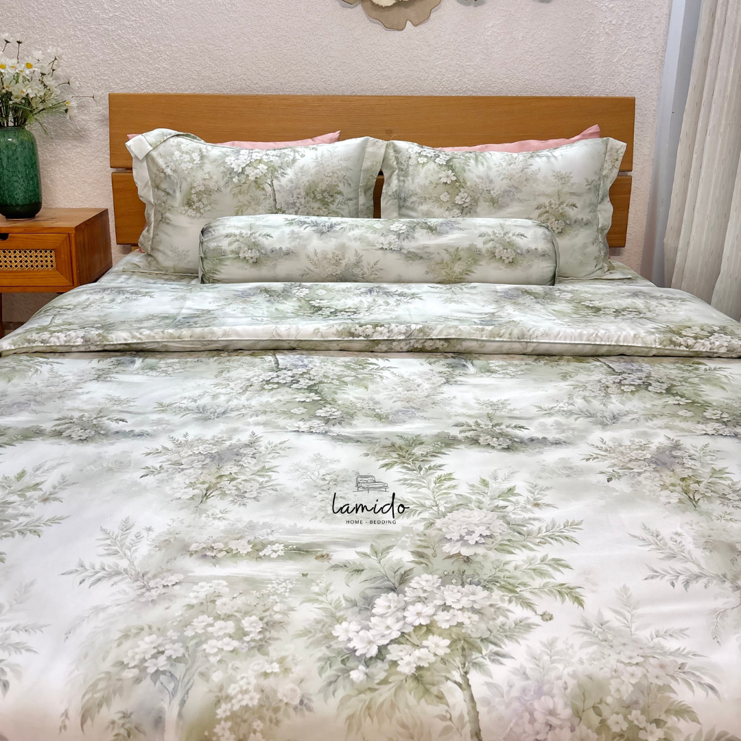 Chăn chần lụa tencel 80s Hoa Trà 1 Chăn chần lụa tencel 80s Hoa Trà