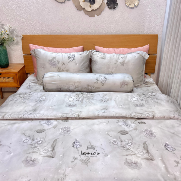 Bộ chăn ga gối 5 món lụa tencel Hoa Xám 35 13 43