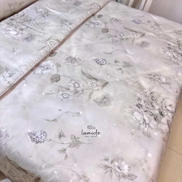 Bộ chăn ga gối 5 món lụa tencel Hoa Xám 36 14 44