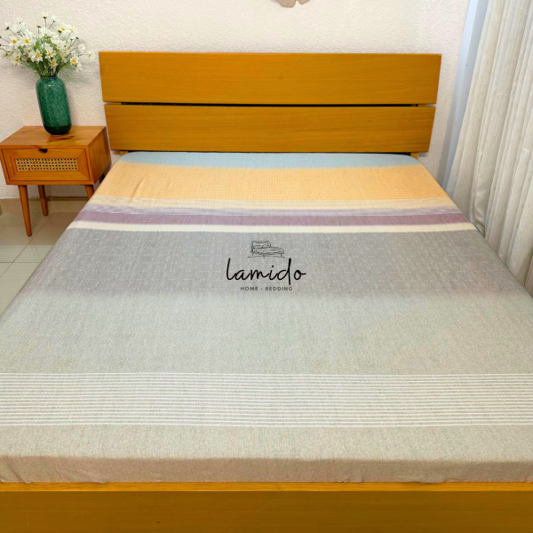 Bộ chăn ga gối 5 món lụa Tencel 80s Sọc Vàng 14 17 10