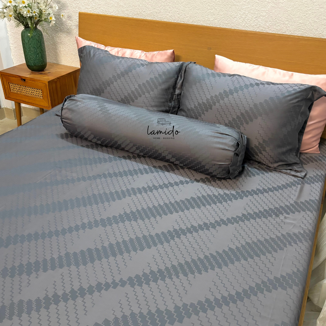 Ga trải giường lụa Tencel 80s Xám Ô Dệt kim 3 Ga trải giường lụa Tencel 80s Xám Ô Dệt kim - Image 3