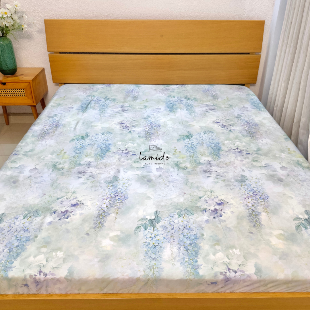 Ga trải giường Lụa Tencel 80s Cỏ Xanh Tím 1 Ga trải giường Lụa Tencel 80s Cỏ Xanh Tím