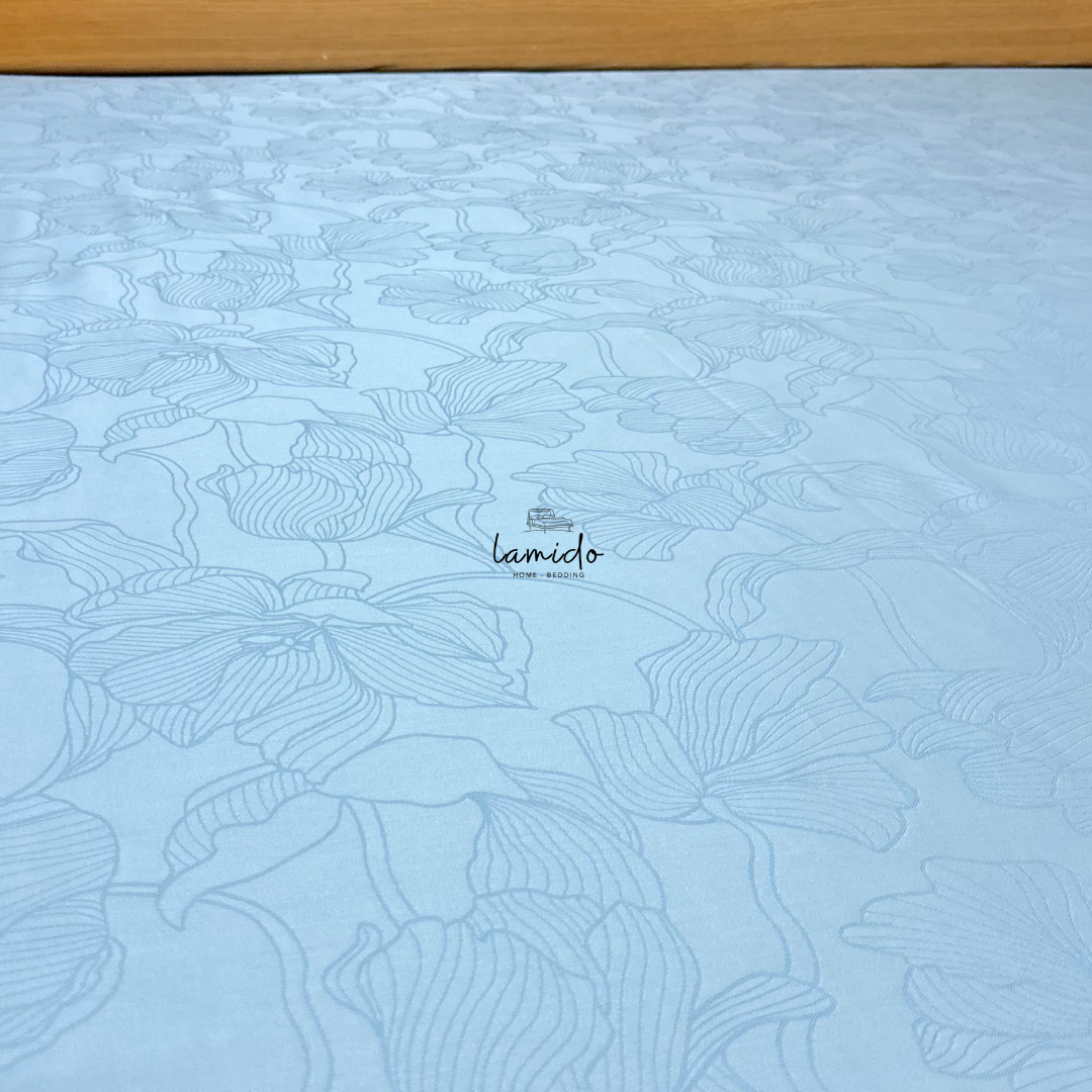 Ga trải giường lụa Tencel 80s Xanh Blue Lá Dệt kim 3 Ga trải giường lụa Tencel 80s Xanh Blue Lá Dệt kim - Image 3