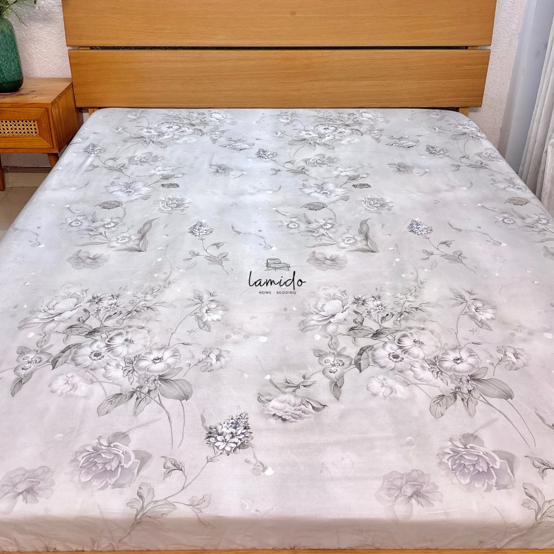 Bộ chăn ga gối 5 món lụa tencel Hoa Xám 3 Bộ chăn ga gối 5 món lụa tencel Hoa Xám - Image 3