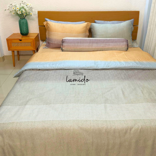 Bộ chăn ga gối 5 món lụa Tencel 80s Sọc Vàng 17 20 5