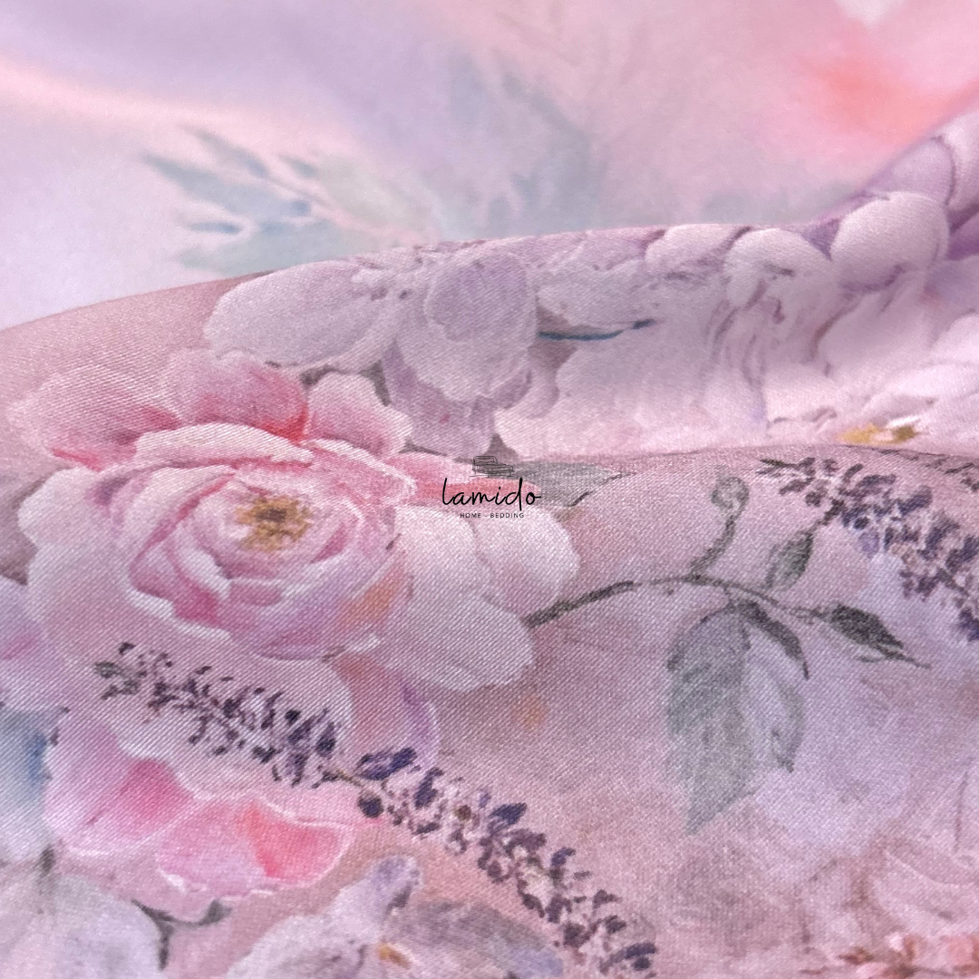Ga trải giường lụa tencel 80s Hoa Tím Hồng 9 Ga trải giường lụa tencel 80s Hoa Tím Hồng - Image 9
