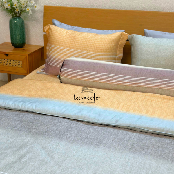 Bộ chăn ga gối 5 món lụa Tencel 80s Sọc Vàng 18 21 3