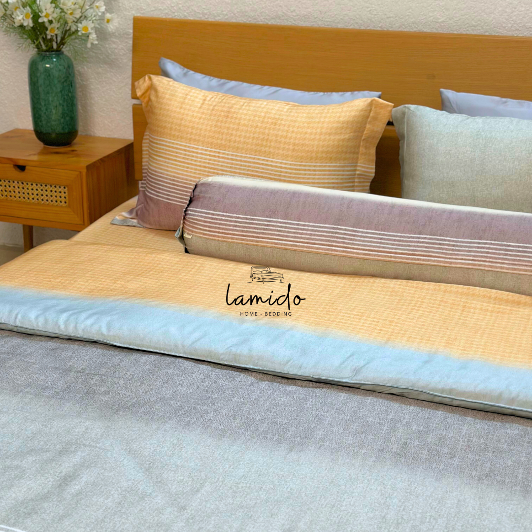 Bộ chăn ga gối 5 món lụa Tencel 80s Sọc Vàng 6 Bộ chăn ga gối 5 món lụa Tencel 80s Sọc Vàng - Image 6