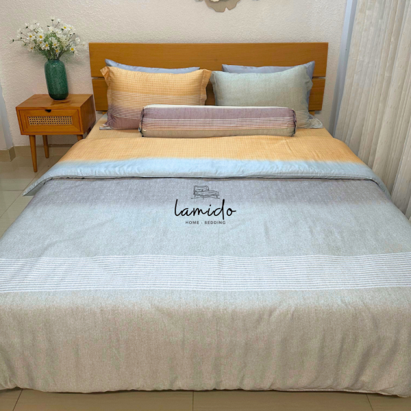 Bộ chăn ga gối 5 món lụa Tencel 80s Sọc Vàng 19 22 3