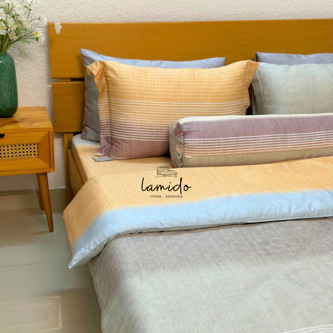 Bộ chăn ga gối 5 món lụa Tencel 80s Sọc Vàng 1 Bộ chăn ga gối 5 món lụa Tencel 80s Sọc Vàng