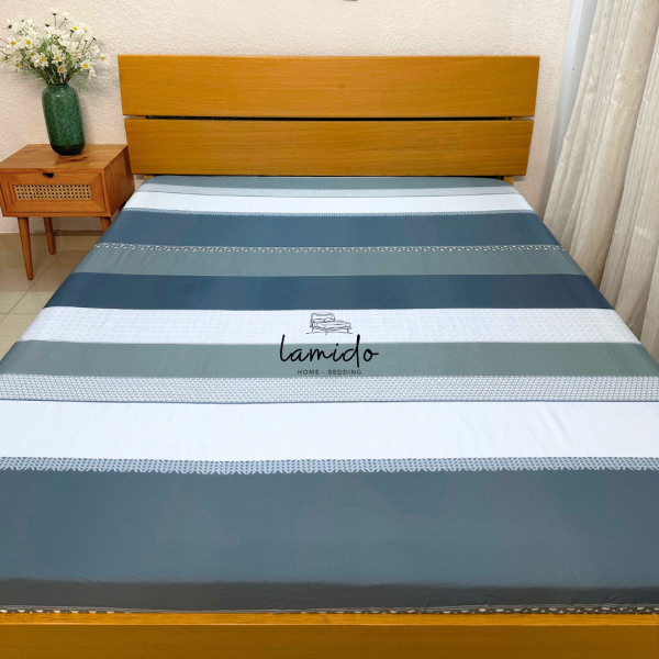 Ga trải giường lụa tencel 80s Sọc Xanh Xám