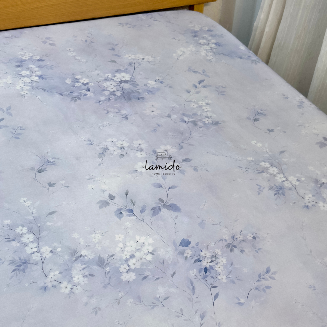 Ga trải giường lụa tencel 80s Hoa Xanh 1 Ga trải giường lụa tencel 80s Hoa Xanh