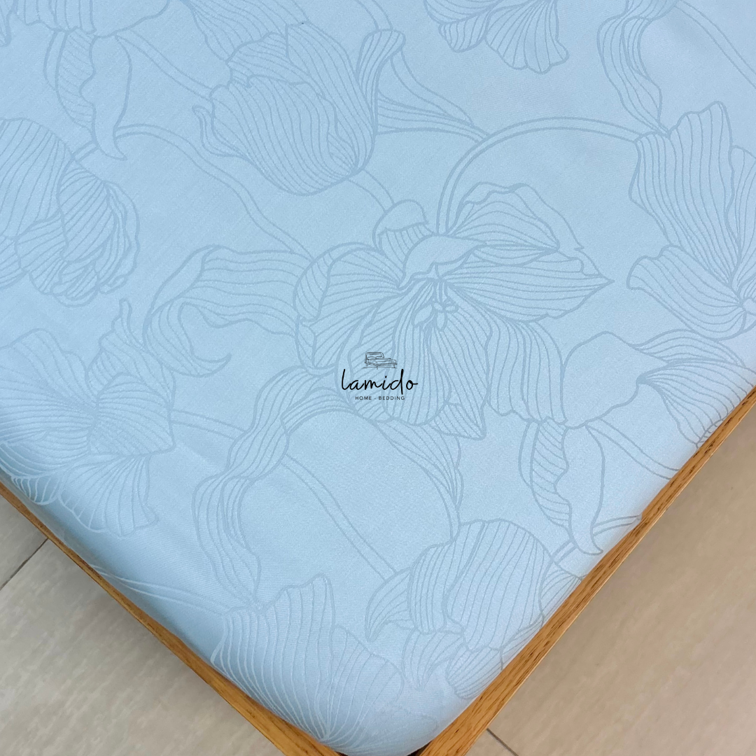 Ga trải giường lụa Tencel 80s Xanh Blue Lá Dệt kim 4 Ga trải giường lụa Tencel 80s Xanh Blue Lá Dệt kim - Image 4