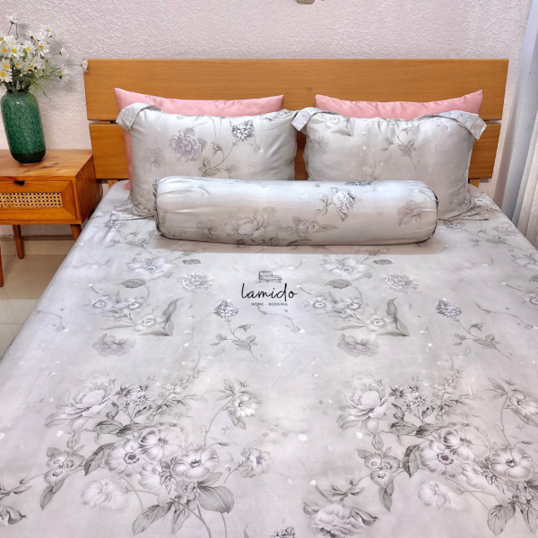 Bộ chăn ga gối 5 món lụa tencel Hoa Xám 26 3 62