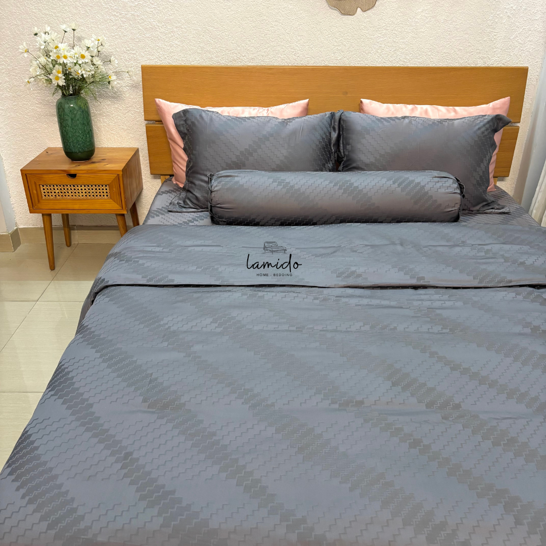 Ga trải giường lụa Tencel 80s Xám Ô Dệt kim 5 Ga trải giường lụa Tencel 80s Xám Ô Dệt kim - Image 5
