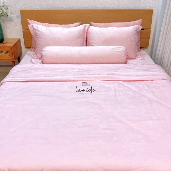 Ga trải giường lụa Tencel 80s Hồng Bướm Dệt Kim 14 4 54