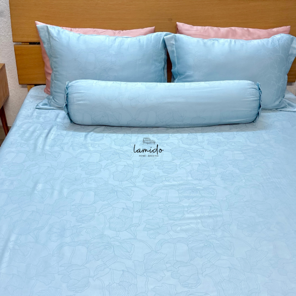 Ga trải giường lụa Tencel 80s Xanh Blue Lá Dệt kim 12 4 56