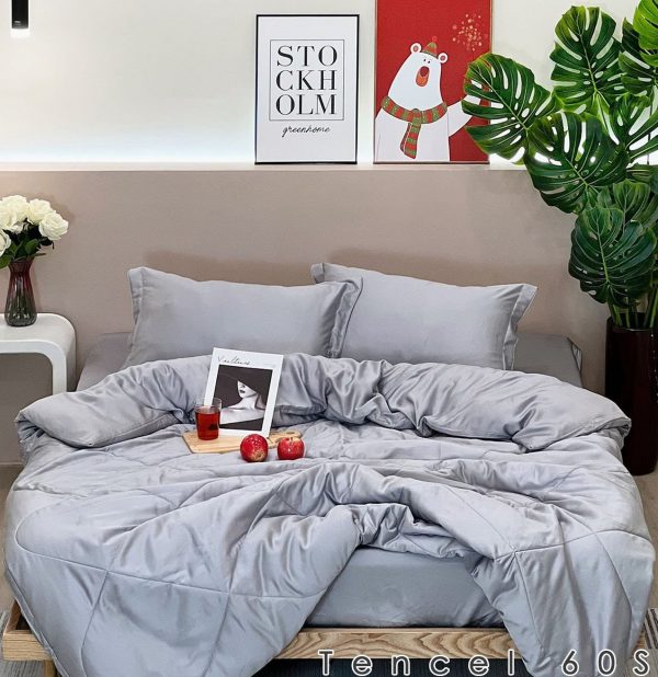 Ga trải giường lụa Tencel 60s Xám Nhạt