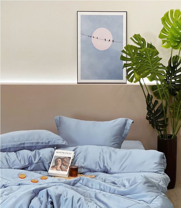 Bộ chăn ga gối 5 món lụa Tencel 60s Xanh Xám - Image 3