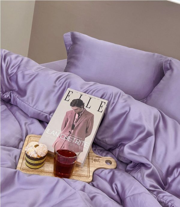 Bộ chăn ga gối 5 món lụa Tencel 60s Tím Trơn - Image 3