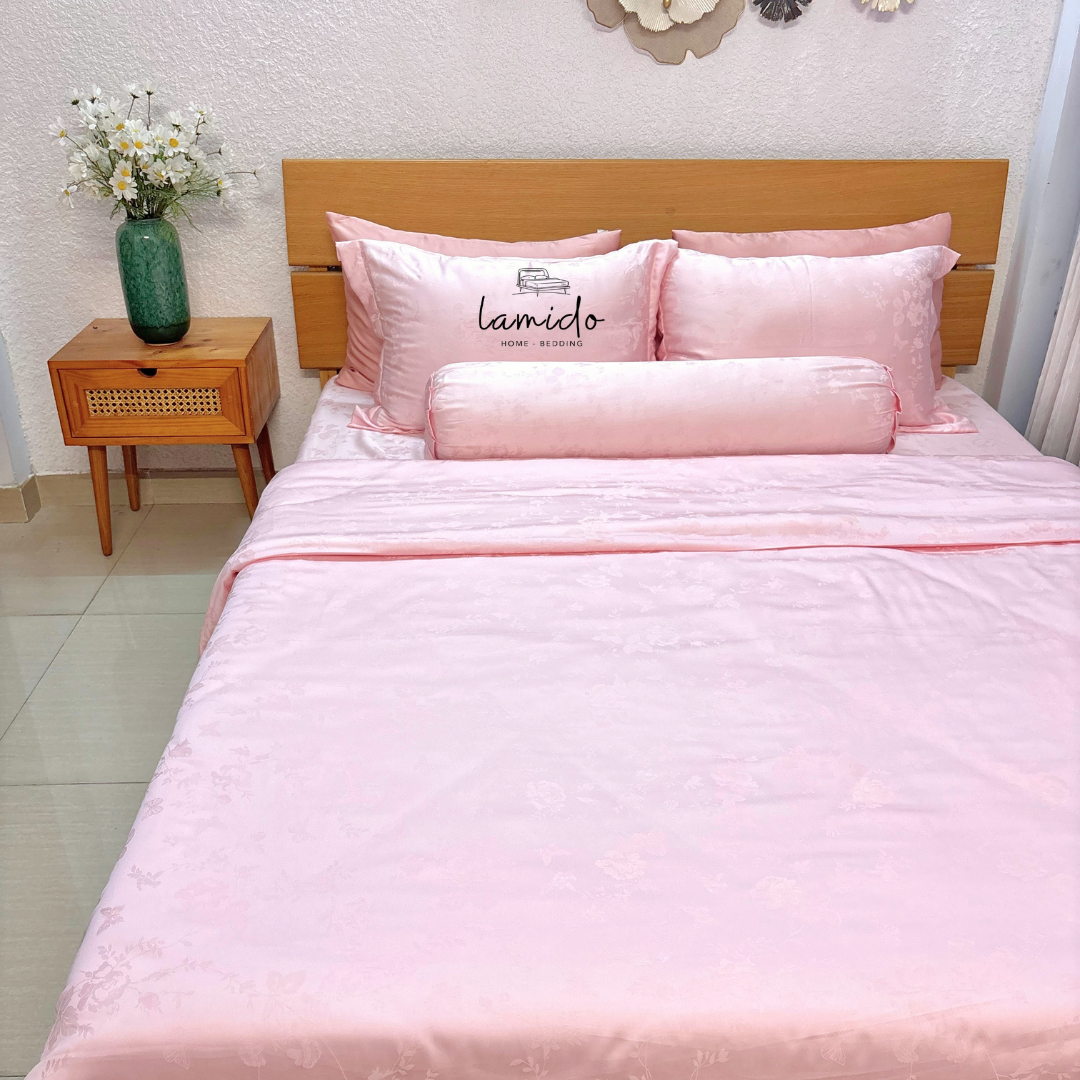 Ga trải giường lụa Tencel 80s Hồng Bướm Dệt Kim 6 Ga trải giường lụa Tencel 80s Hồng Bướm Dệt Kim - Image 6