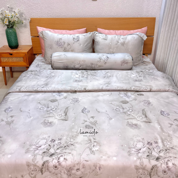 Bộ chăn ga gối 5 món lụa tencel Hoa Xám