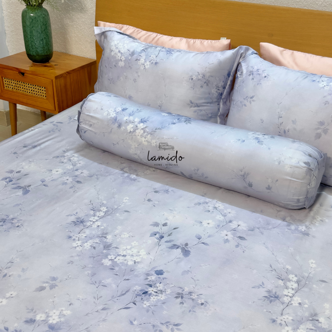 Ga trải giường lụa tencel 80s Hoa Xanh 7 Ga trải giường lụa tencel 80s Hoa Xanh - Image 7