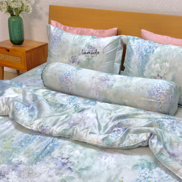 Bộ chăn ga gối 5 món Lụa Tencel 80s Cỏ Hoa Tím