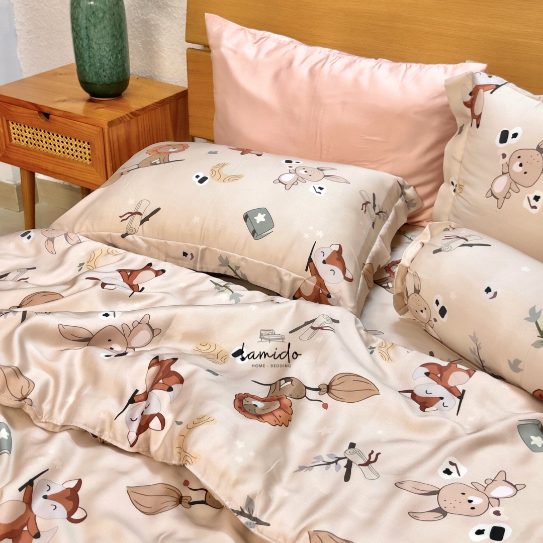 Ga trải giường lụa Tencel 80s Thỏ Sư Tử 5 Ga trải giường lụa Tencel 80s Thỏ Sư Tử - Image 5