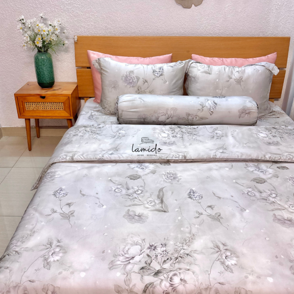 Bộ chăn ga gối 5 món lụa tencel Hoa Xám 45 61 3